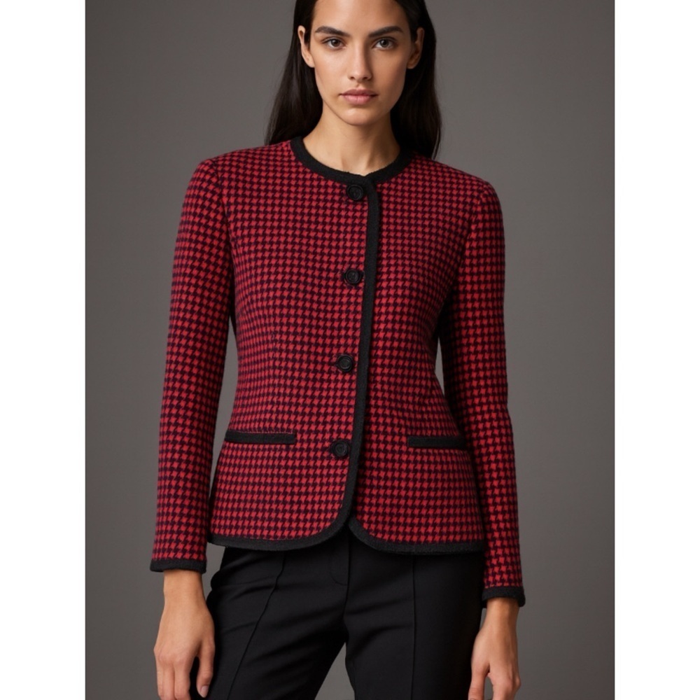 Vintage Pendleton Virgin Wool Pink Black Houndstooth Workwear Office Blazer 14